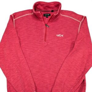ORVIS Trout Bum Mens Quarter Zip Pullover Sweater M Embroidered Cotton Blend Red